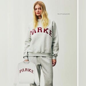 NWT PARKE Holiday fleece mockneck sweatshirt gray + maroon, size S/M